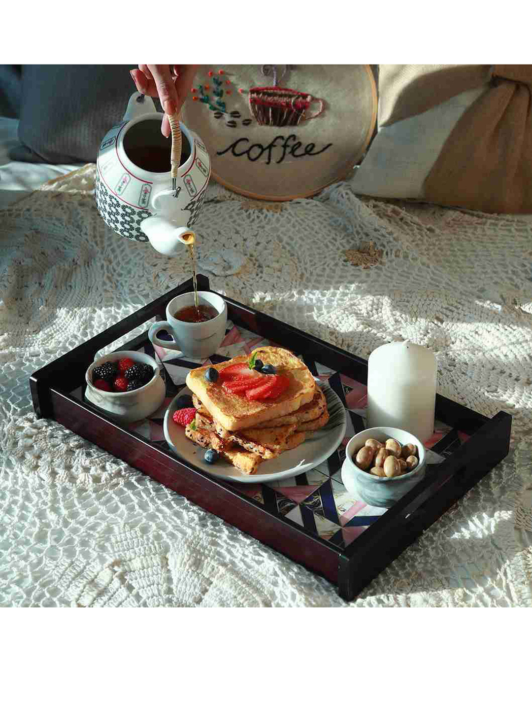 Wonderchef Brown Casablanca Marble Mosiac Large Tray