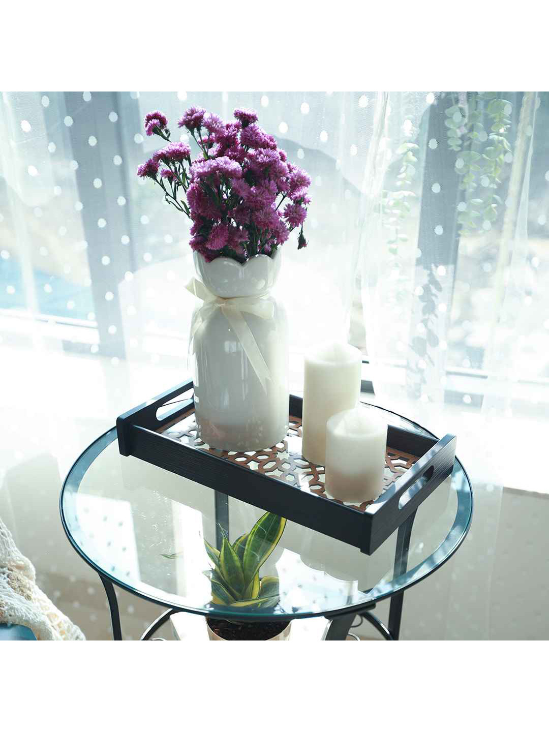 Wonderchef Casablanca Brown Ornamental Tile Medium Glass Tray