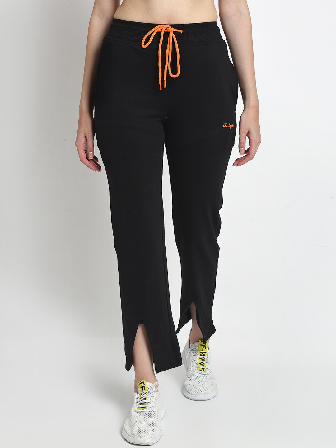 Club York Women Black Solid Straight- Fit Track Pants