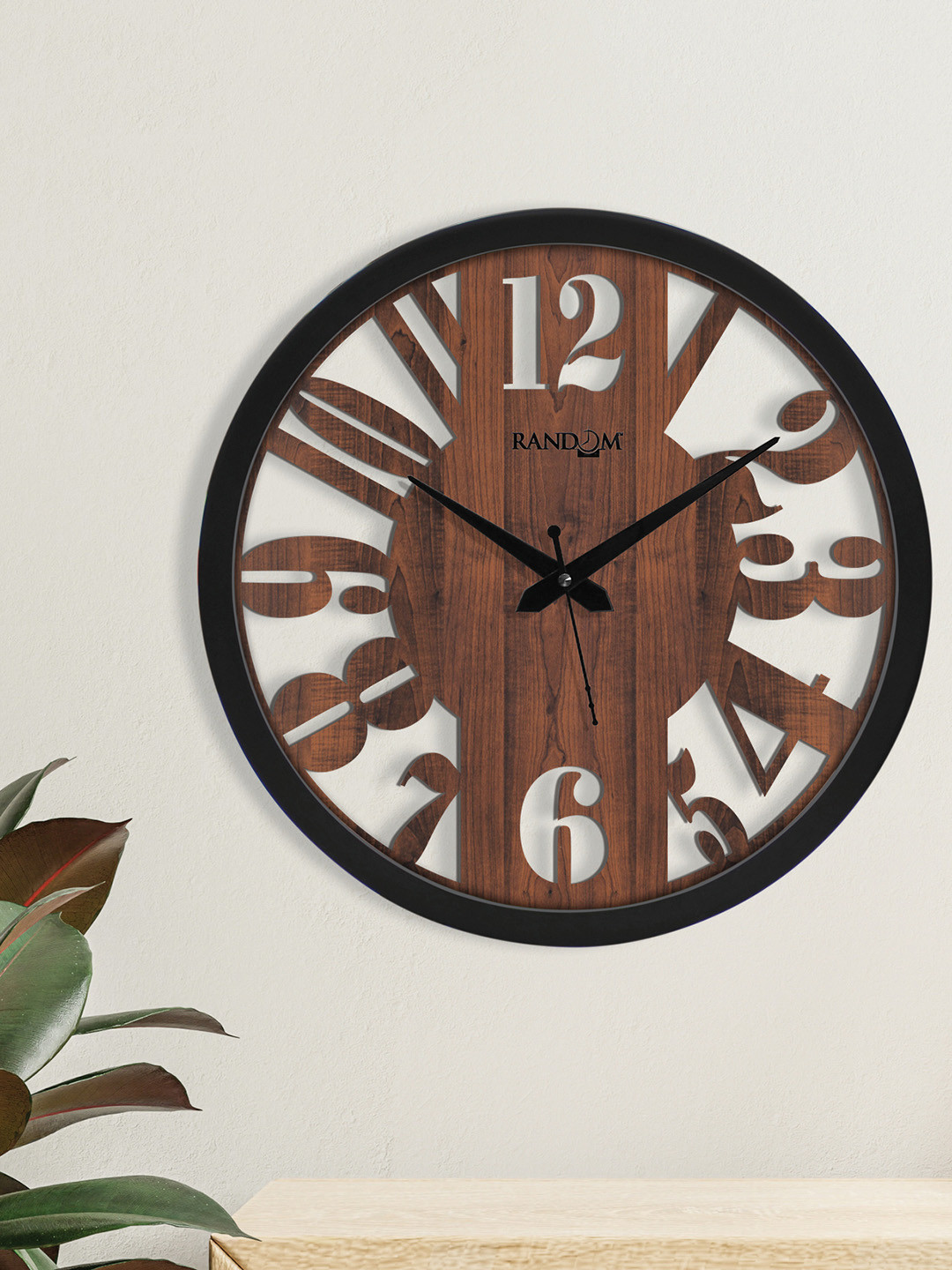 RANDOM Coffee Brown Plastic Large Display Round Battery Analogue Wall Clock-30cm
