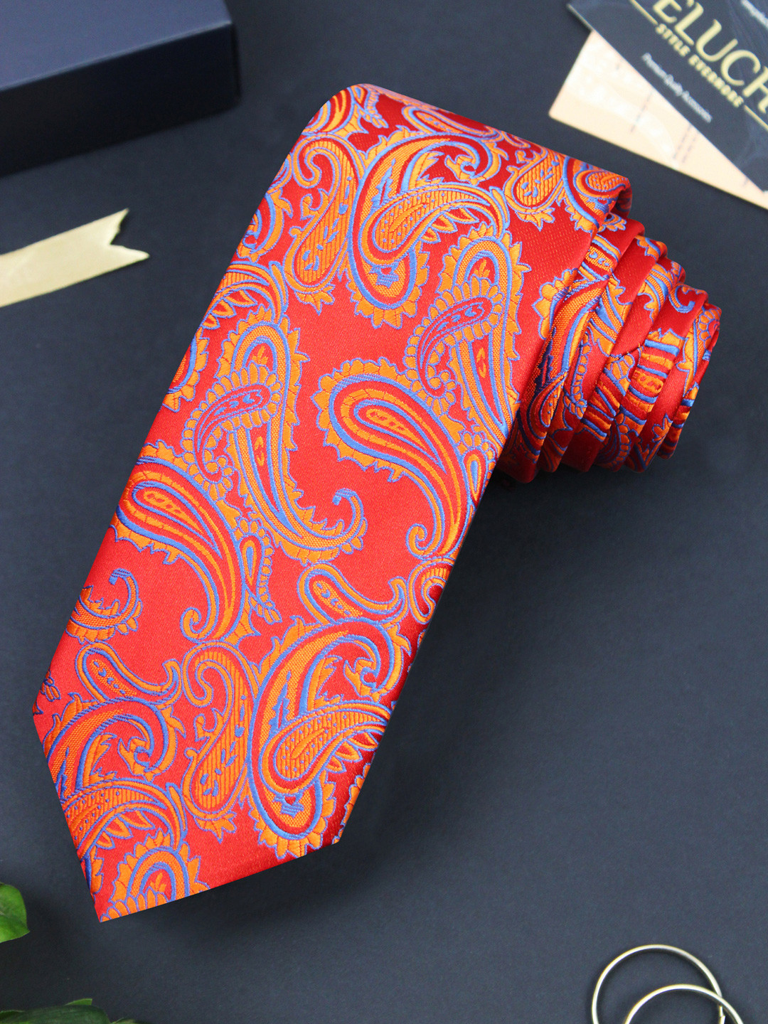 PELUCHE Men Violet & Multicoloured Woven Design Broad Tie