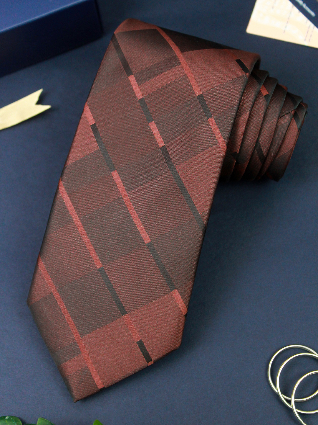 PELUCHE Men Brown Woven Design Broad Tie