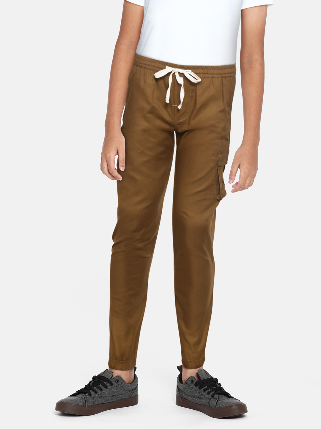YK Boys Khaki Solid Cargo Joggers