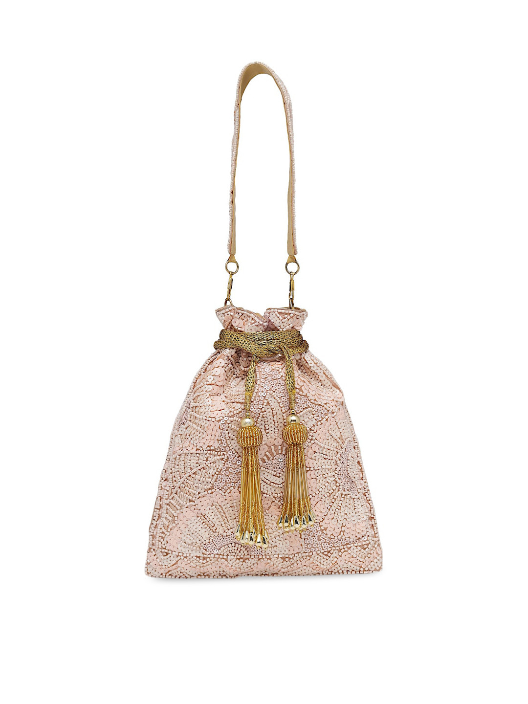 Tarini Nirula Pink Oversized Bucket Shoulder Bag with Tasselled