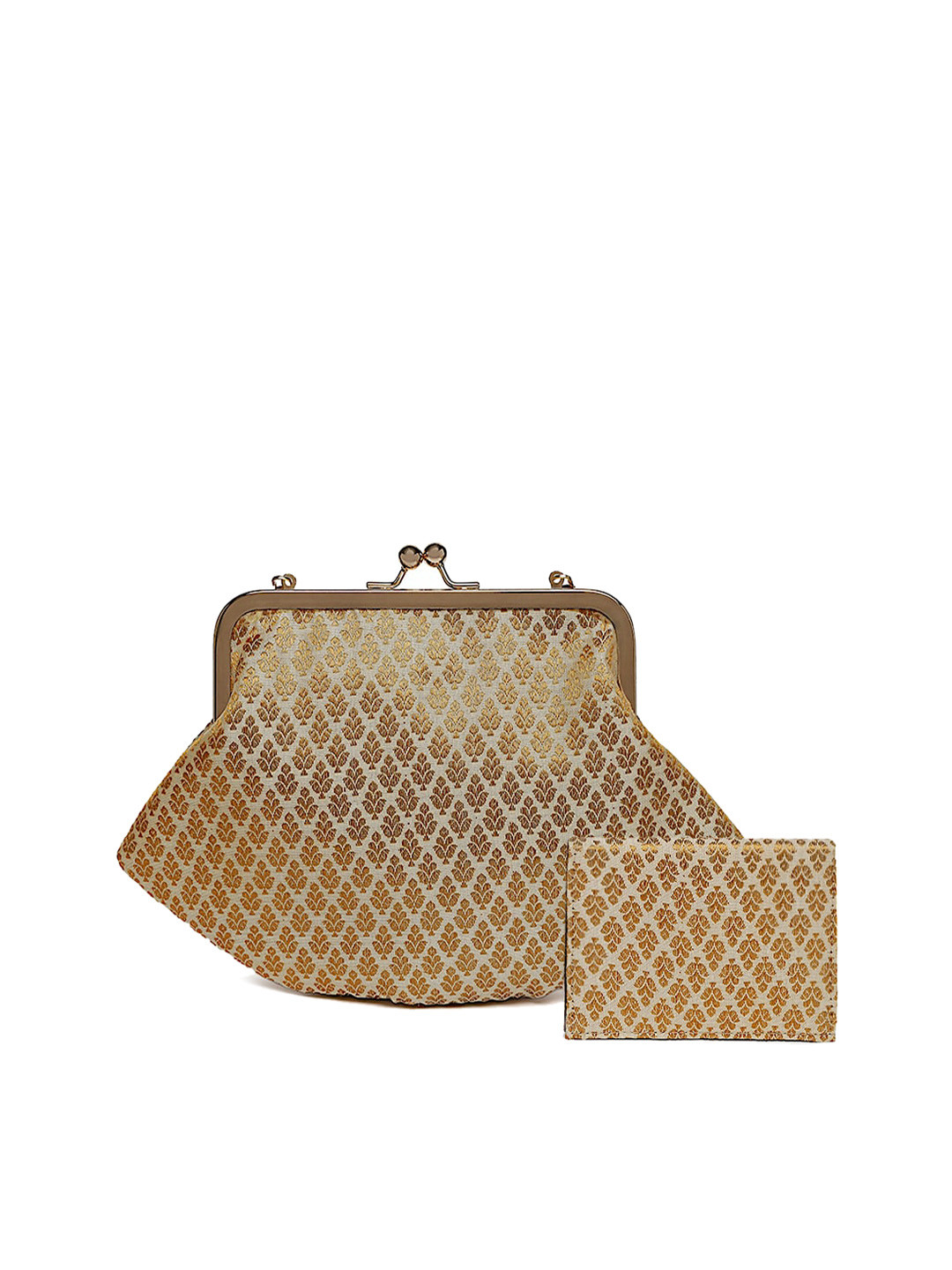 Tarini Nirula Gold-Toned Embroidered Purse Clutch With Small Wallet