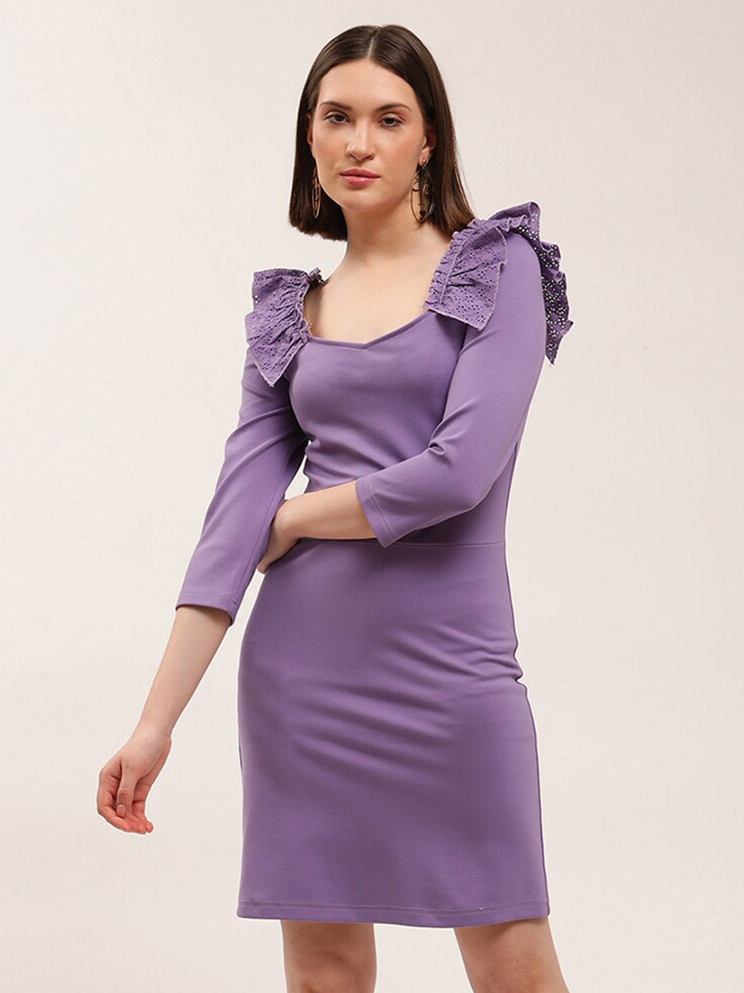 ELLE Purple Pure Cotton Sheath Dress