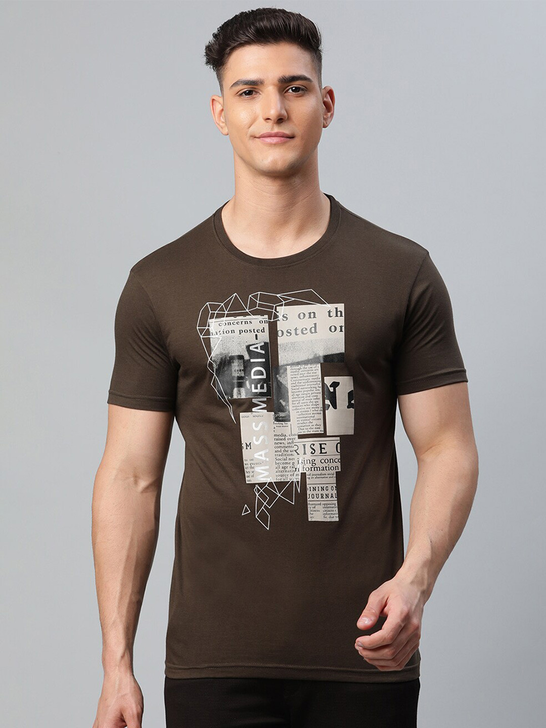 Rodamo Men Olive Green Printed Slim Fit T-shirt