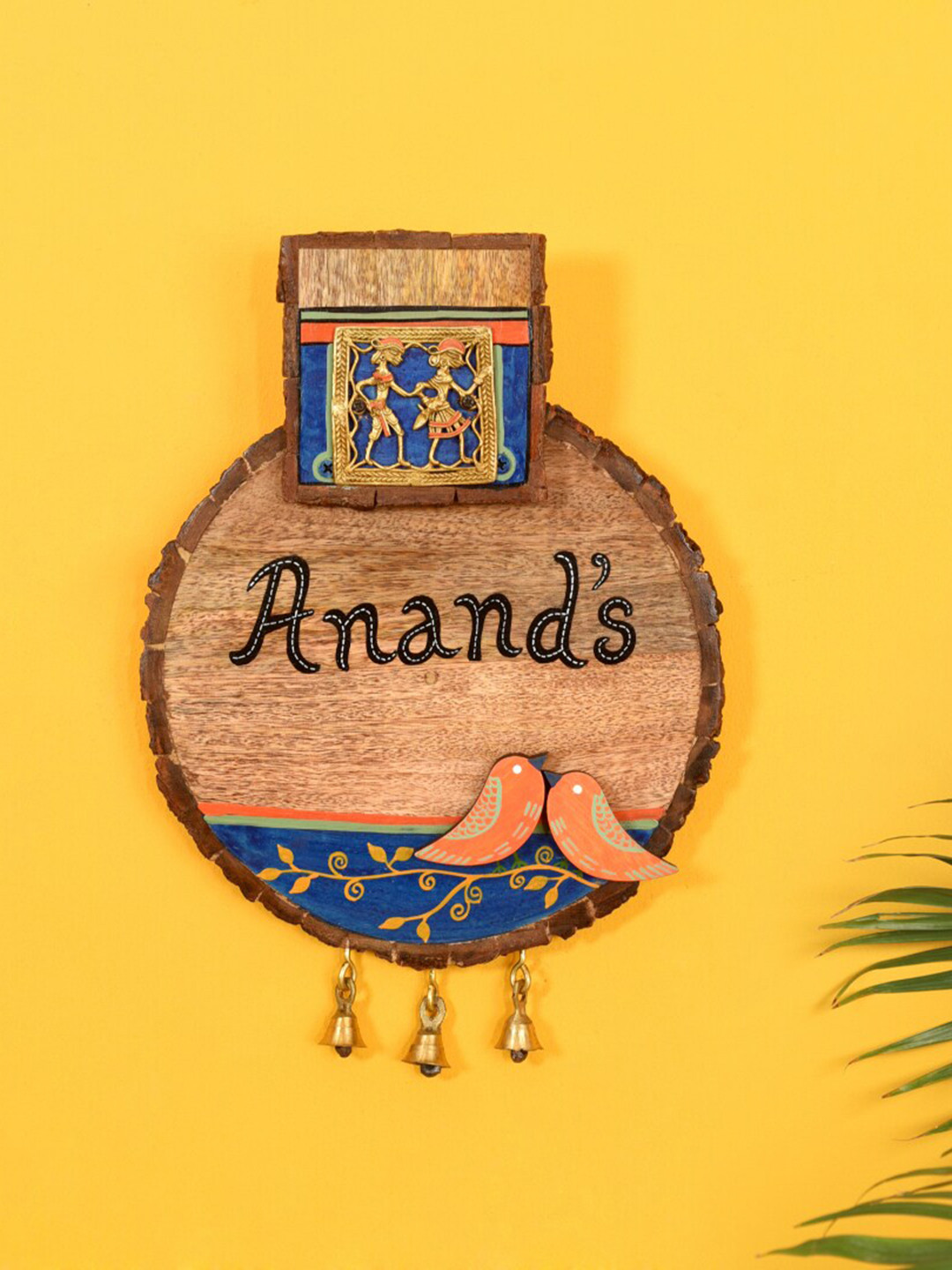 AAKRITI ART CREATIONS Customisable Name Plate with Dhokra Motif Wood Abstract Wall Decor-13.4In