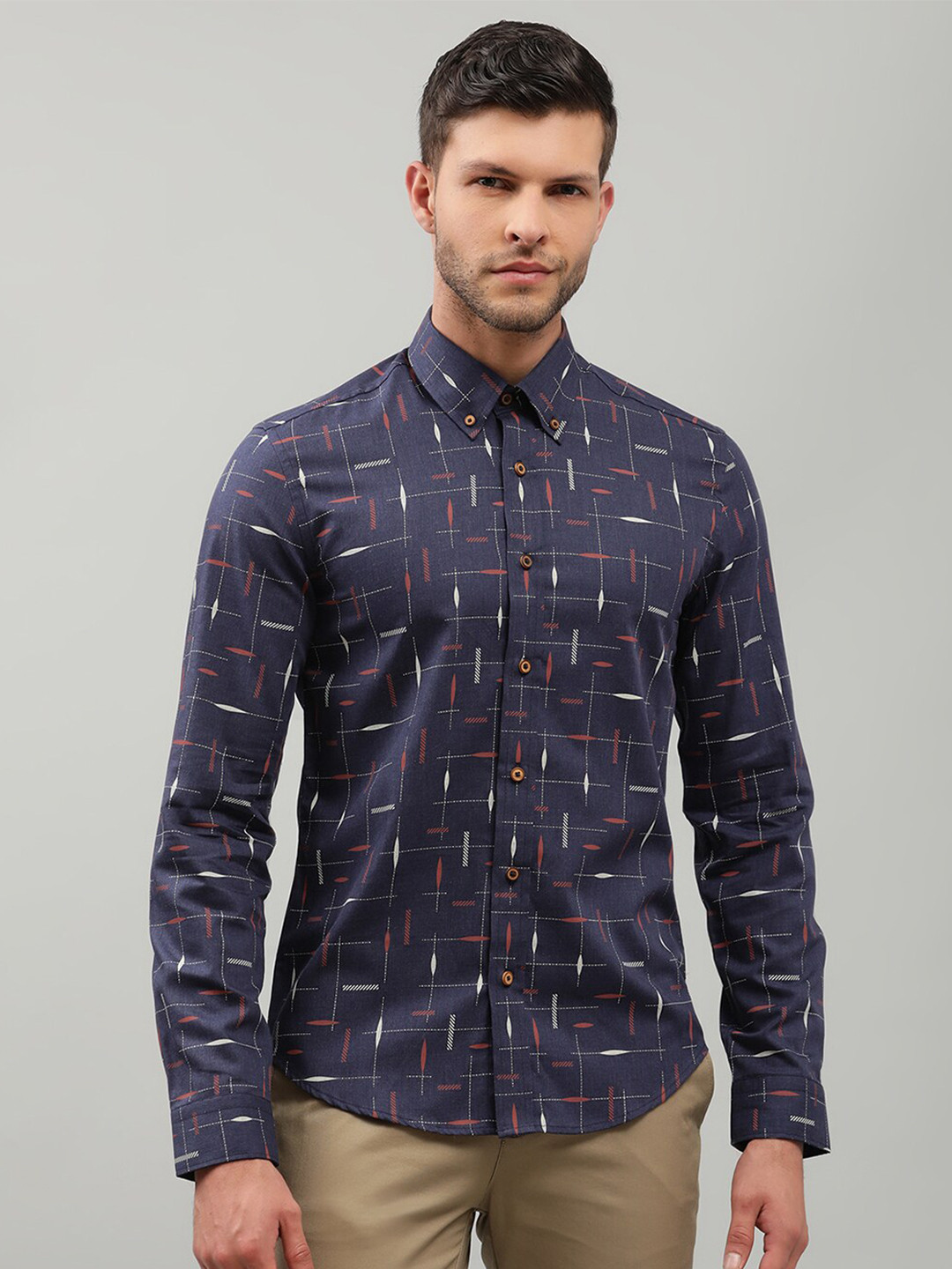 BEN SHERMAN Men Blue Slim Fit Printed Cotton Casual Shirt