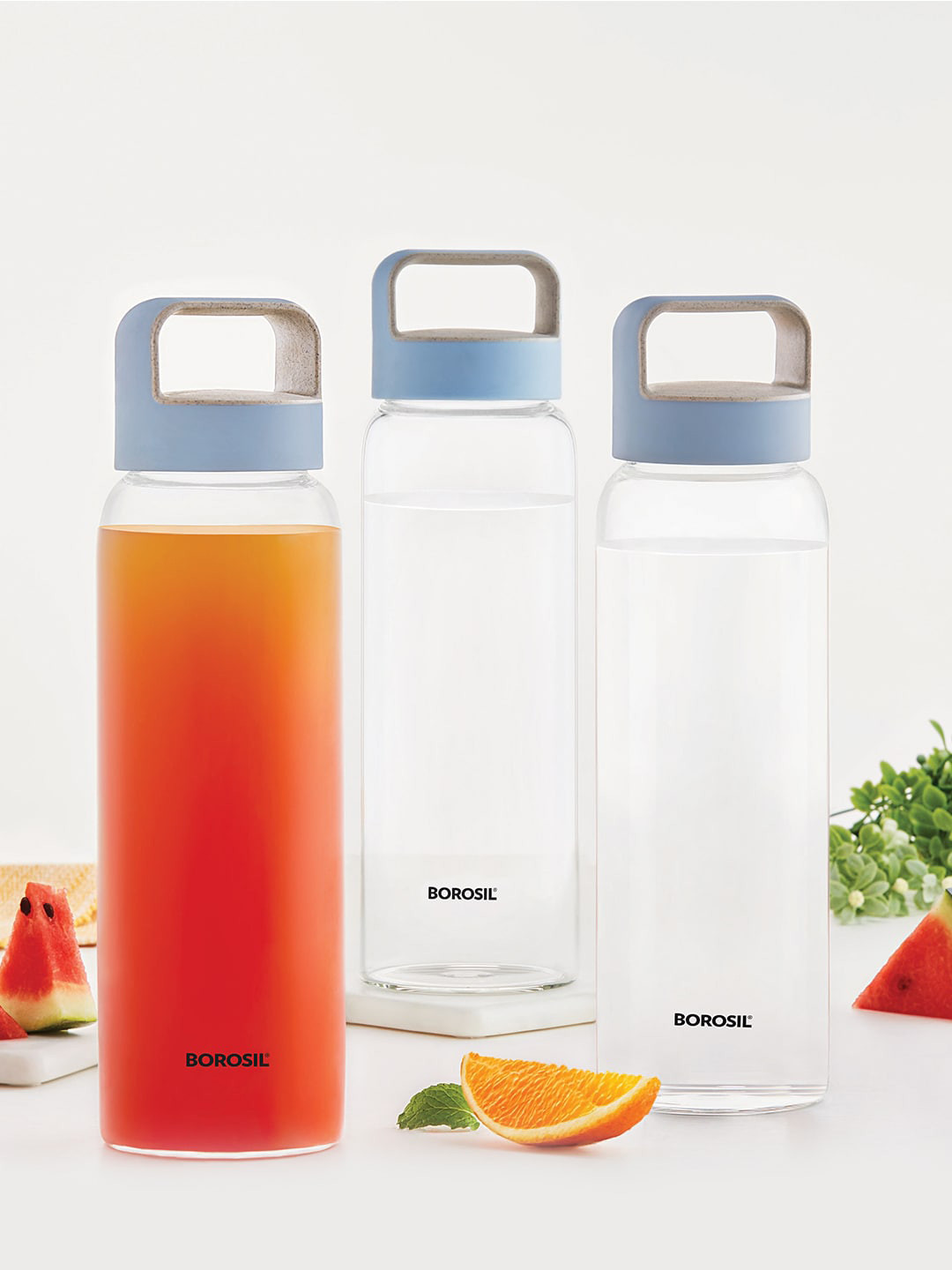 BOROSIL Crysto Transparent & Husk Blue Borosilicate Glass Water Bottle