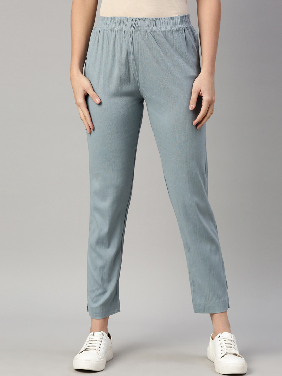 GOLDSTROMS Women Blue Cotton Cigar Trousers