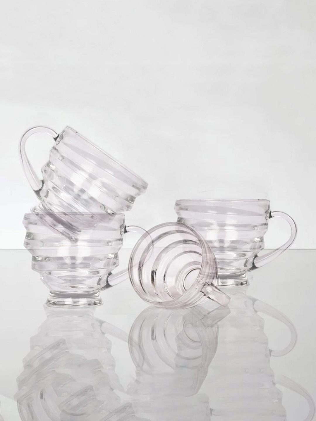 THE ARTMENT Square Shaped Transparent Textured Glass Microwave Safe 6 Piece Cups-210ml