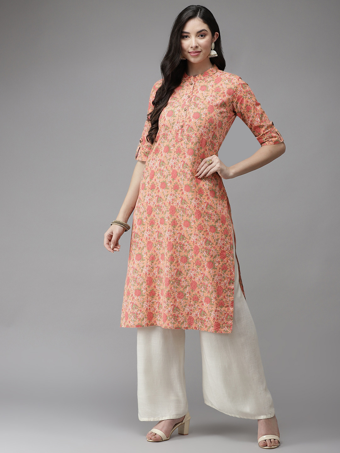 Cayman Women Orange Ethnic Motifs Printed Kurta