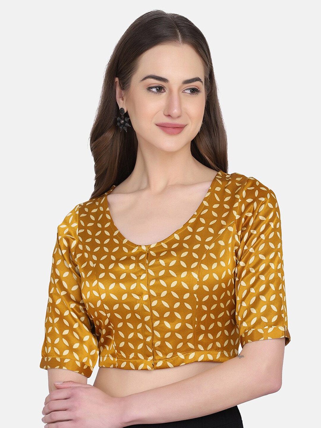 THE WEAVE TRAVELLER Women Mustard Yellow Ready-Made Mashru Saree Blouse