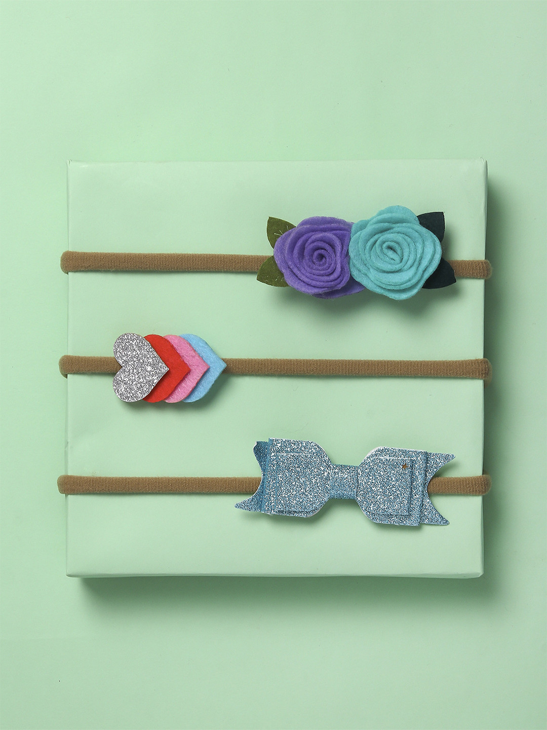 Arendelle Girls Blue & Lavender Set of 3 Embellished Ponytail Holders