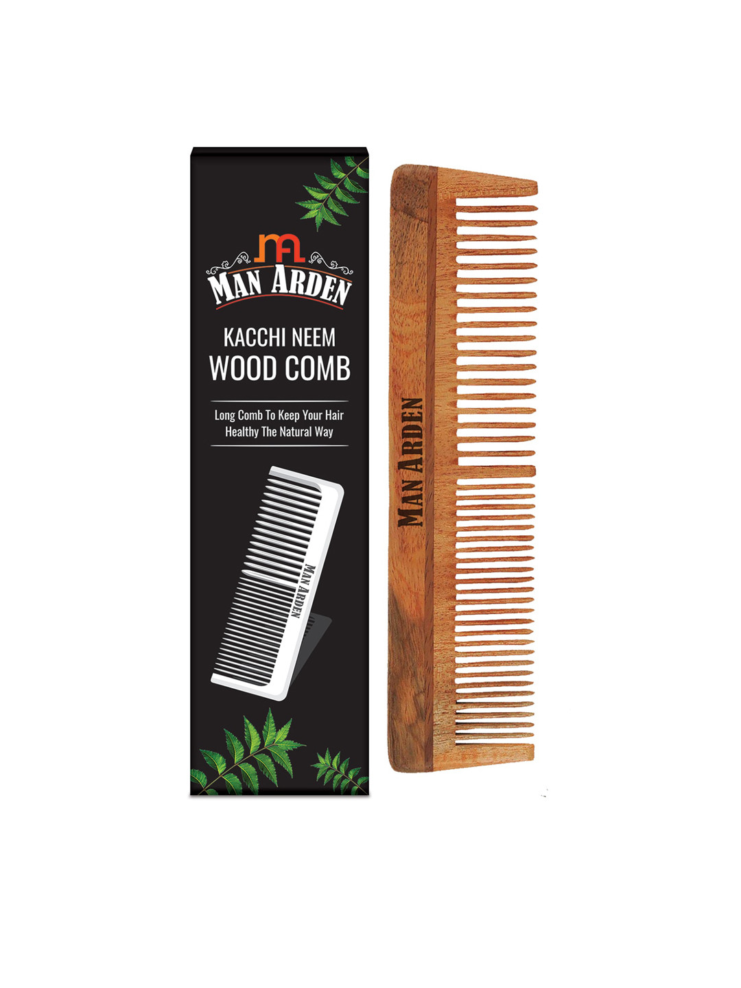 Man Arden Natural Kacchi Neem Wood Hair Comb For Healthy Scalp - Brown