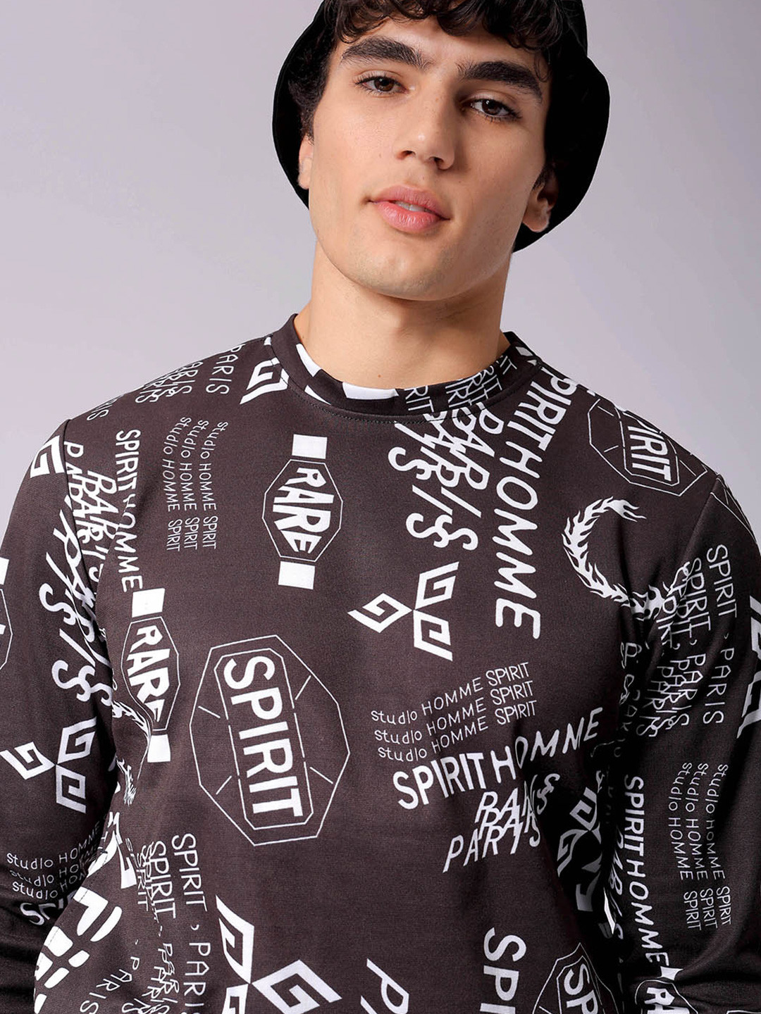The Indian Garage Co Men Black Printed Sweatshirt with Shorts