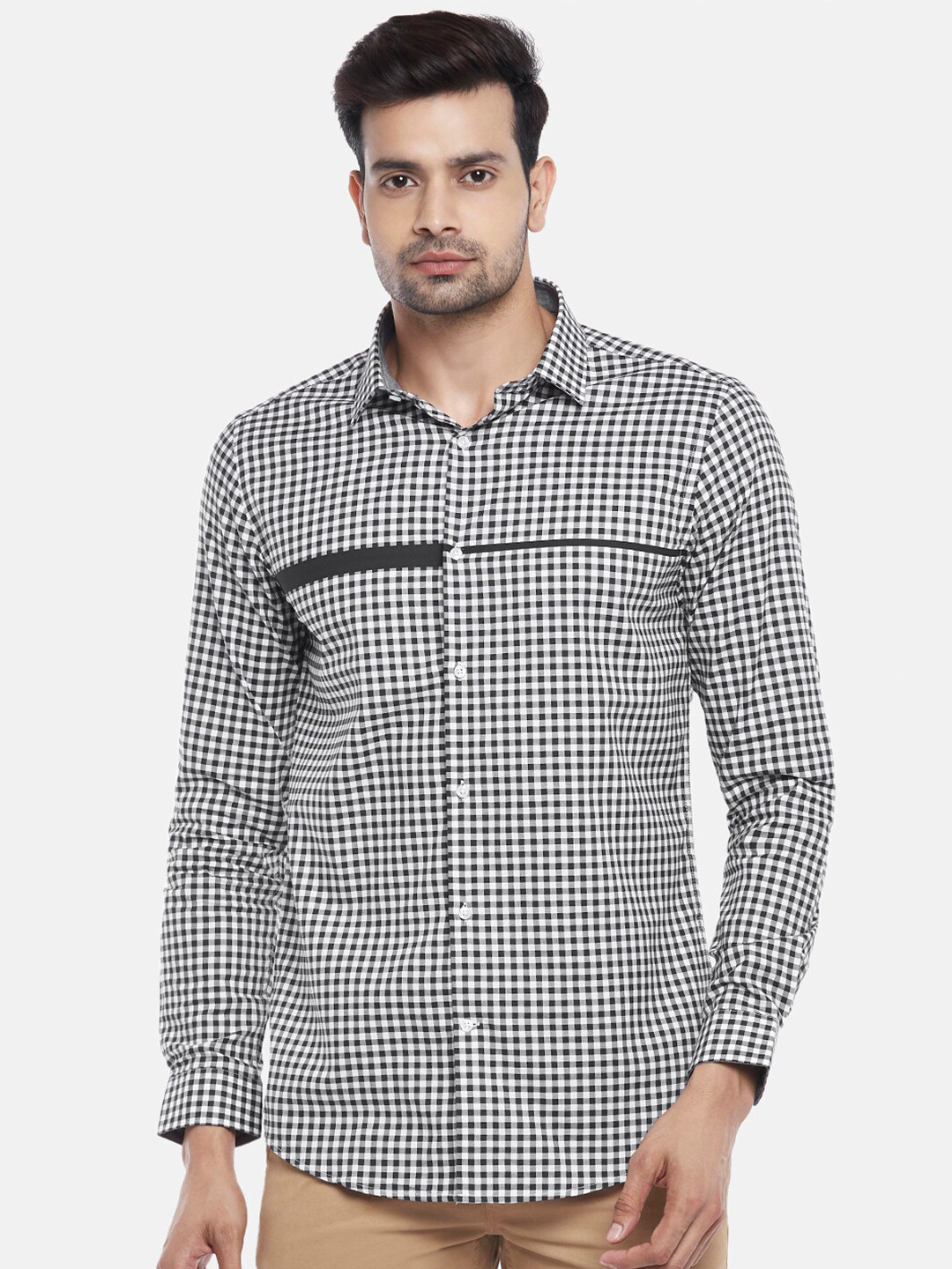 BYFORD by Pantaloons Men Black Slim Fit Micro Checks Checked Party Shirt