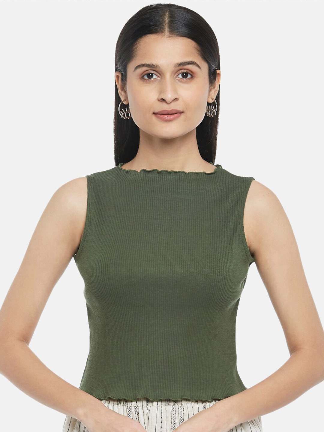 People Women Olive Green Crop Top