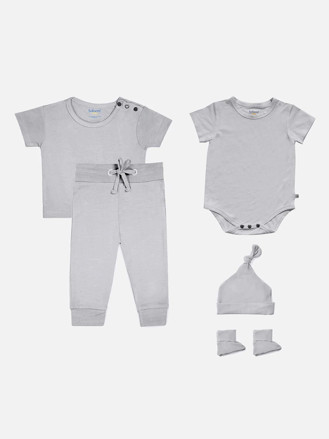 Softsens KIds Grey 5 Pcs Complete Baby Apparel Gift Set