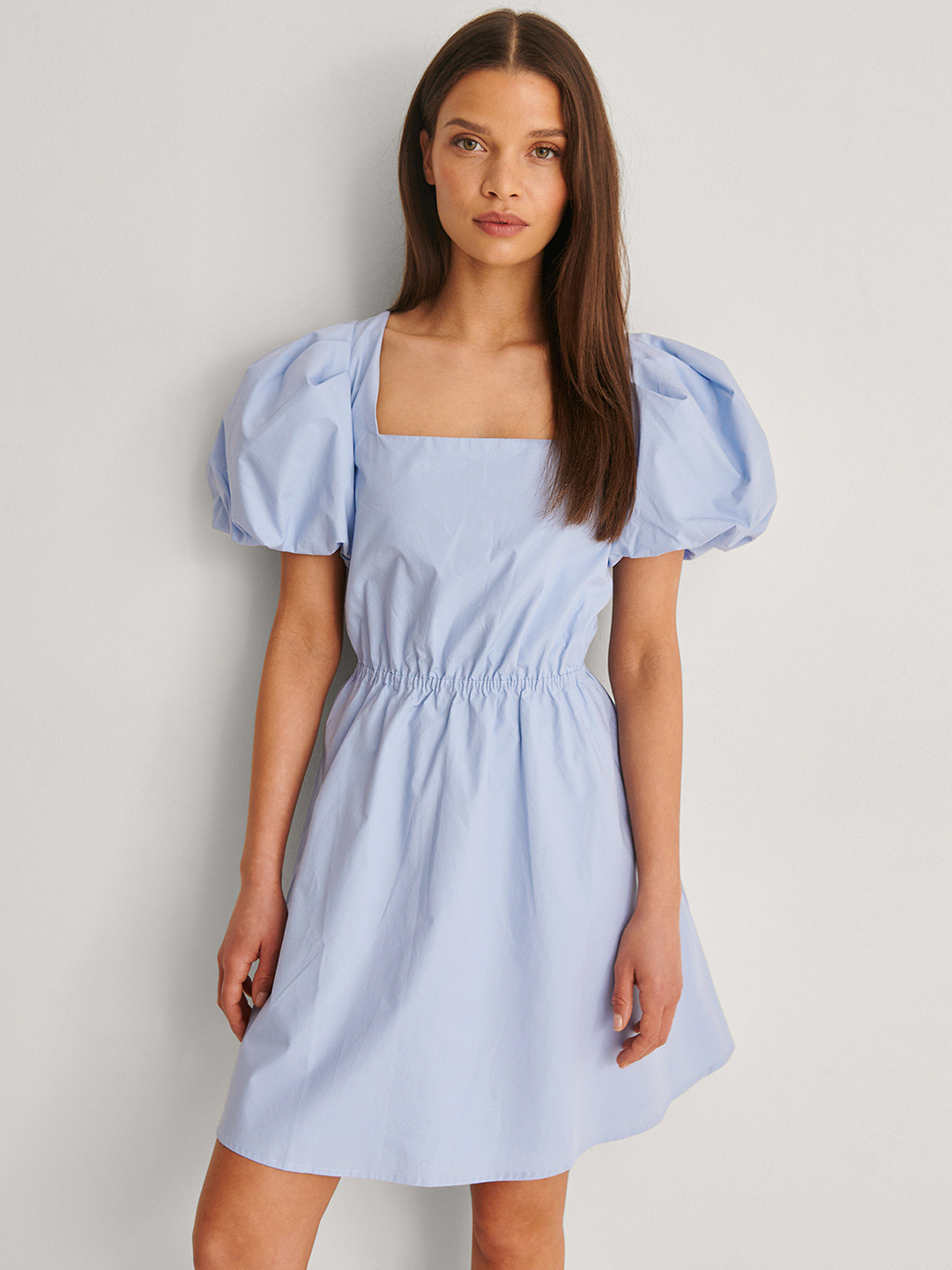 NA-KD Women Blue Solid Styled Back A-Line Dress