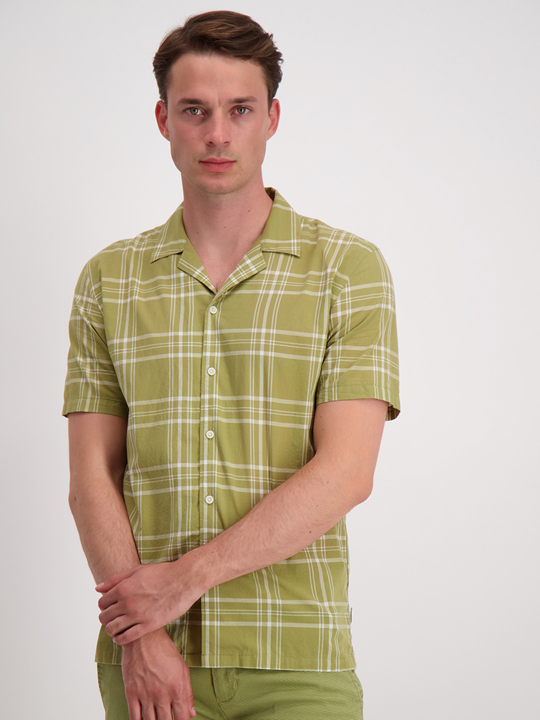 LINDBERGH Men Khaki Relaxed Fit Cotton Tartan Checked Casual Shirt