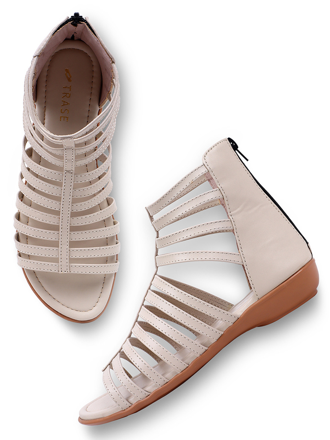 TRASE Cream Strappy Gladiators Flats