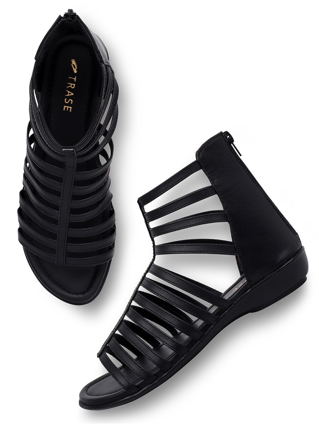 TRASE Black Strappy Gladiators Flats