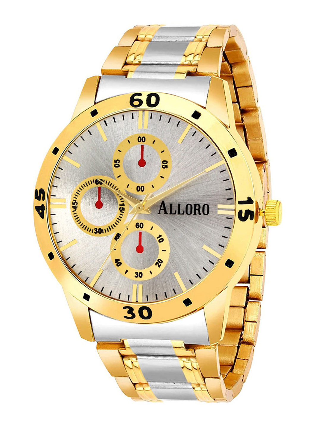 ALLORO Men Gold-Plated Dial & Stainless Steel Straps Analogue Wrist Watch