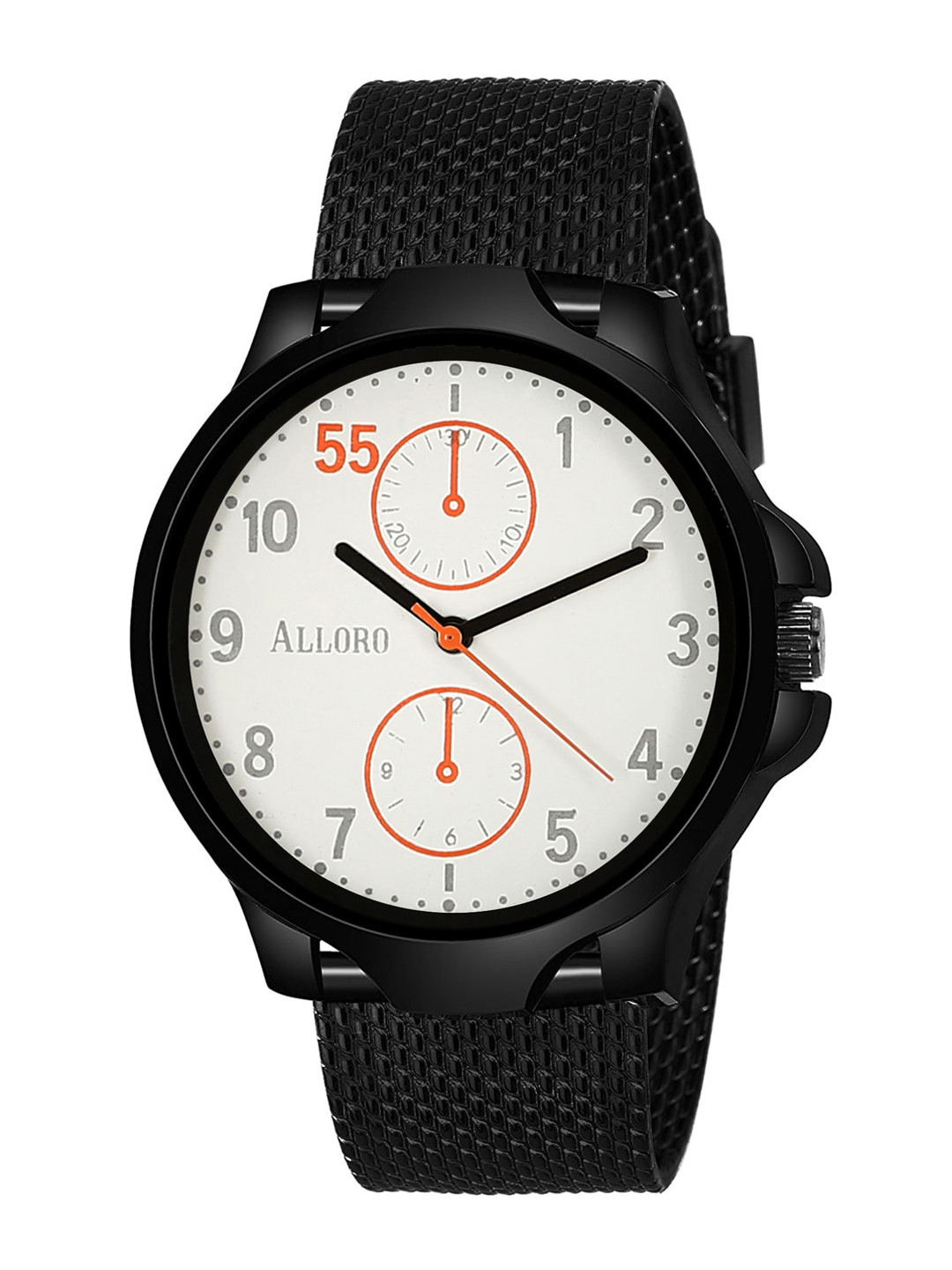 ALLORO Men White Dial & Black Textured Straps Analogue Watch