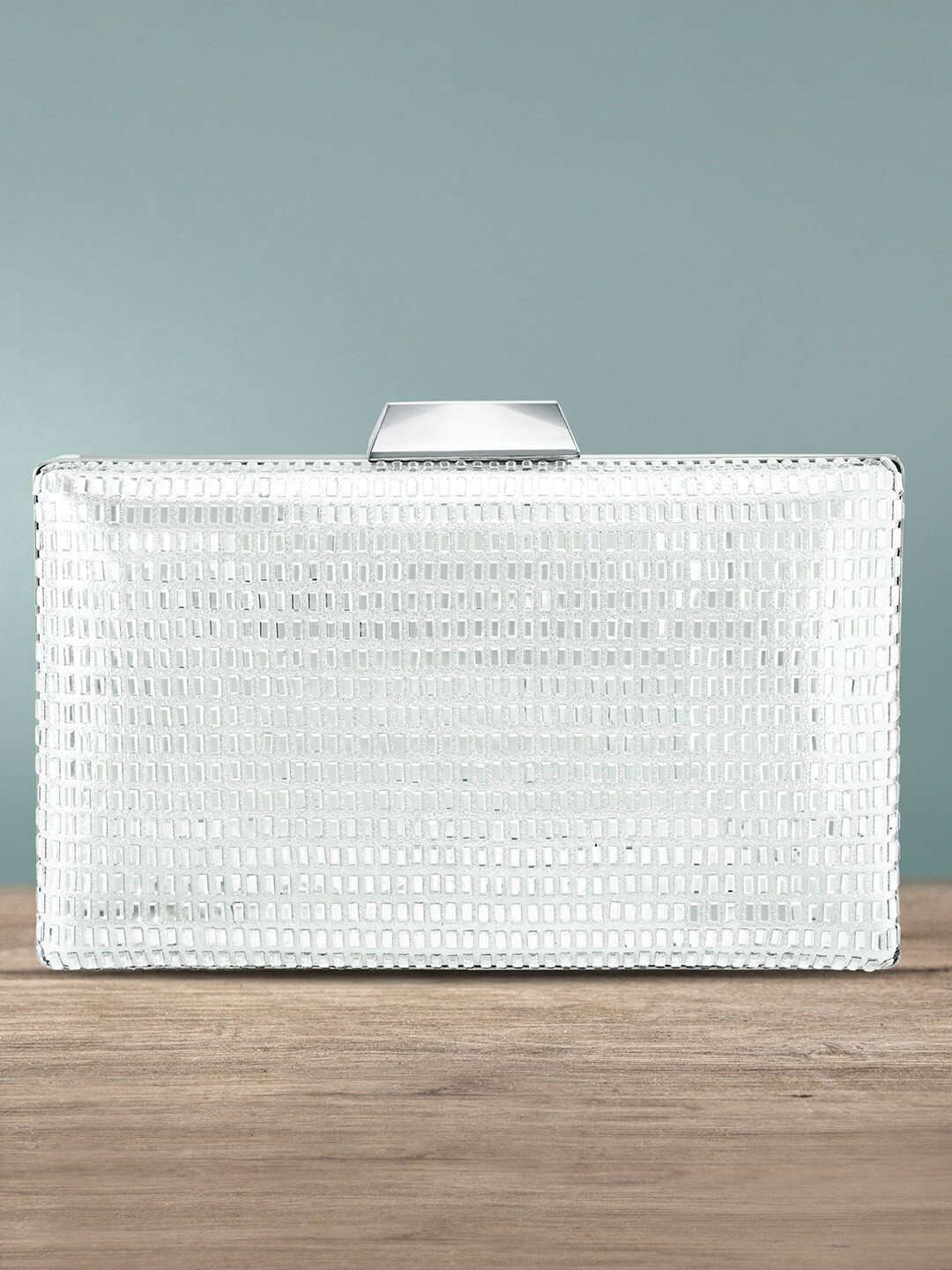 Peora Silver-Toned Embellished Box Clutch