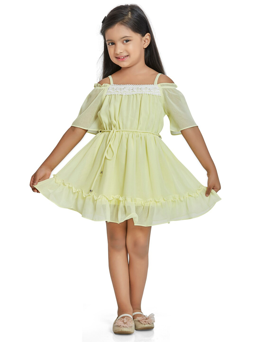 Peppermint Yellow Chiffon A-Line Dress