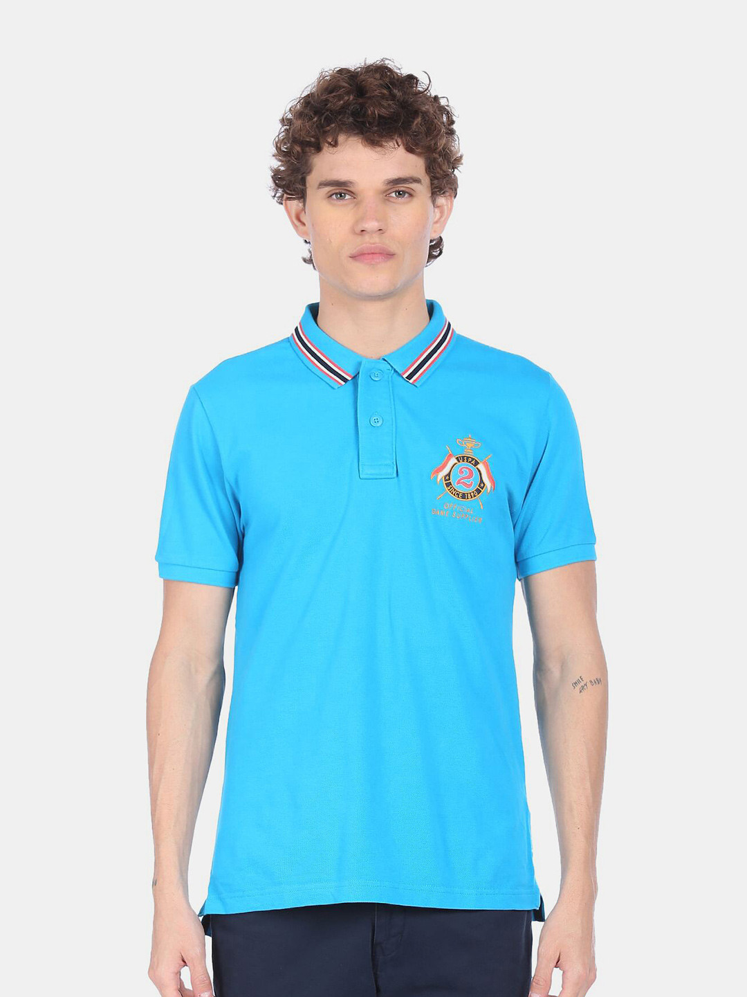 U S Polo Assn Men Blue Polo Collar T-shirt