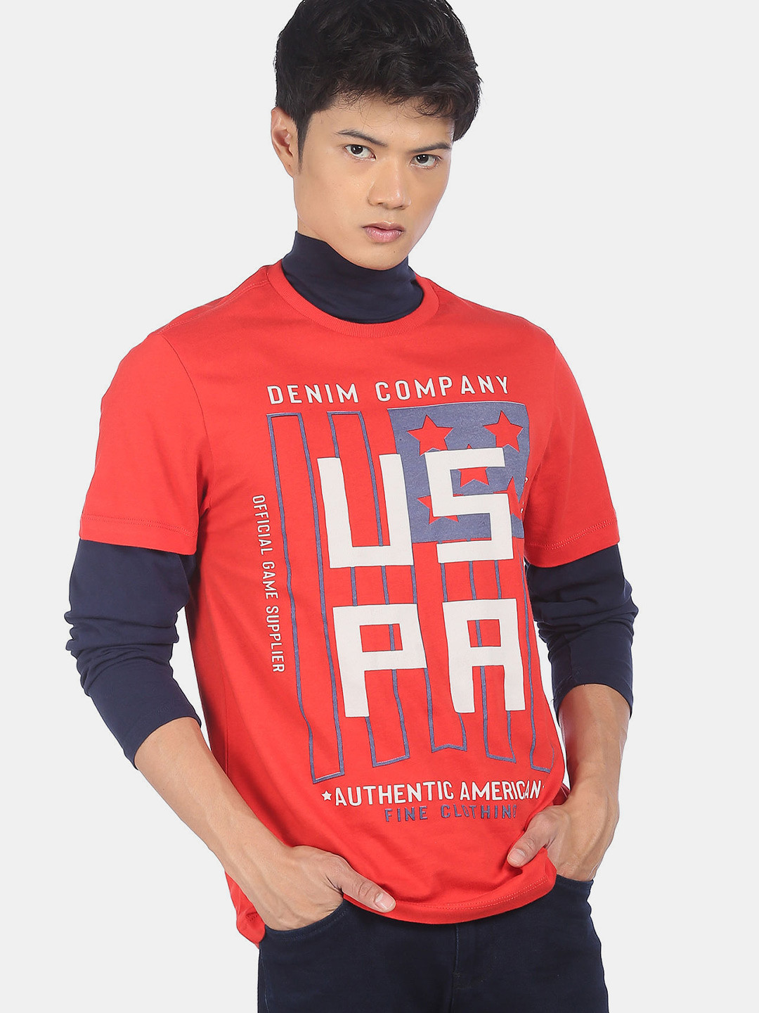 U.S. Polo Assn. Denim Co. Men Red Graphic Printed Cotton T-shirt