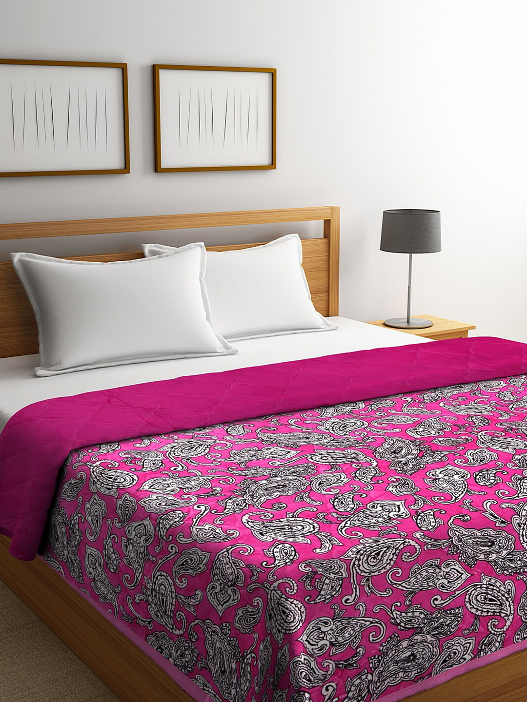 Dhrohar Pink & White Floral Microfiber Mild Winter 500 GSM Double Bed Quilt