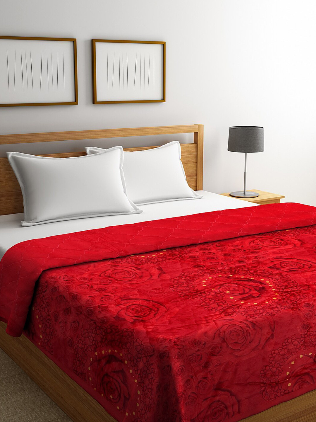 Dhrohar Red Floral Printed 500 GSM Double Bed Quilt