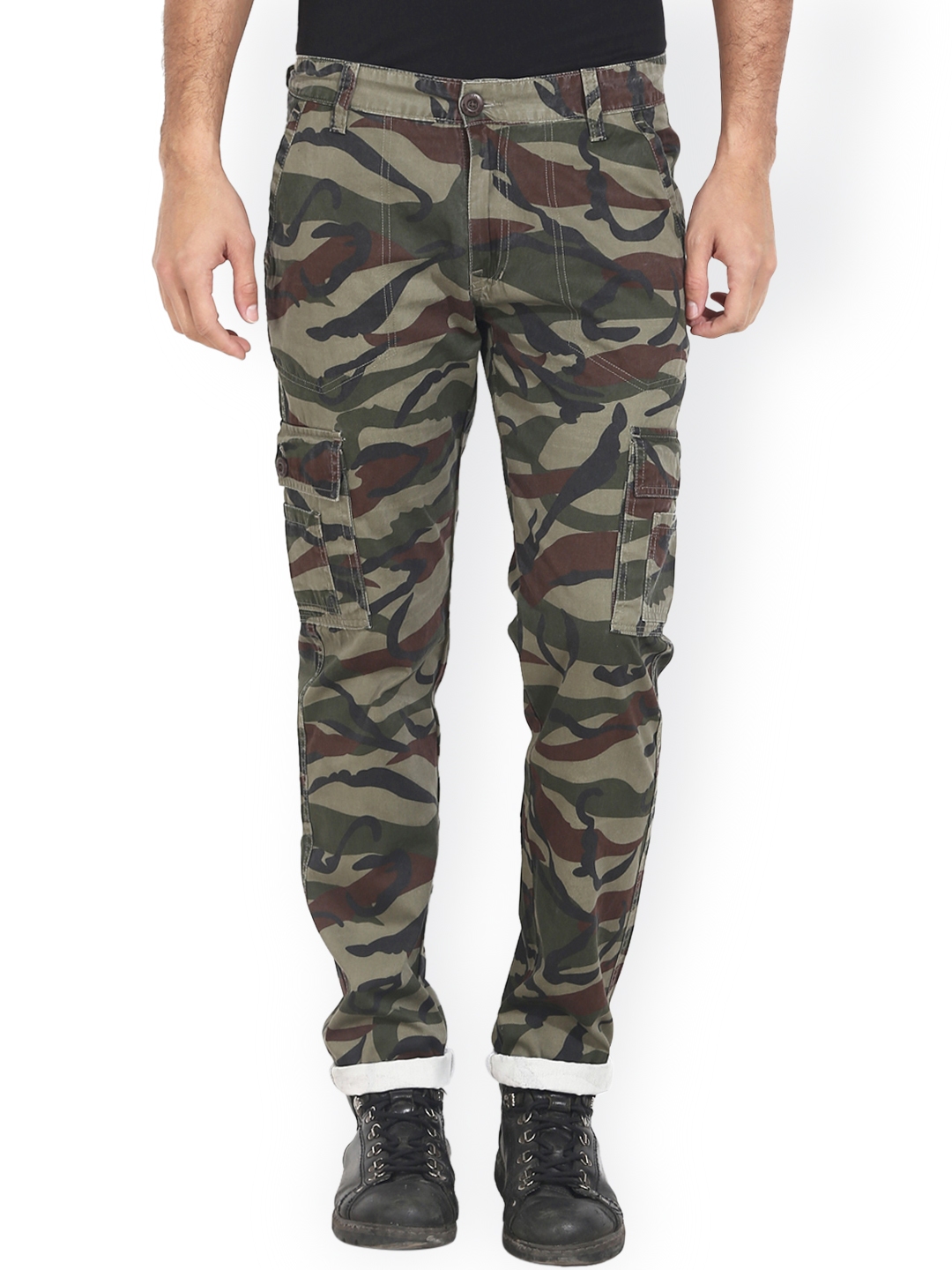 Buy Wear Your Mind Men Green Camouflage Print Slim Cargo Trousers  Trousers  for Men 1741249  Myntra