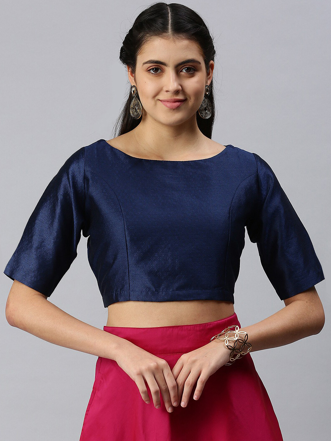 De Moza Women Navy Blue Saree Blouse