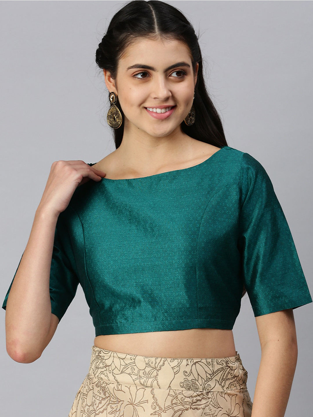 De Moza Women Teal Blue Solid Saree Blouse