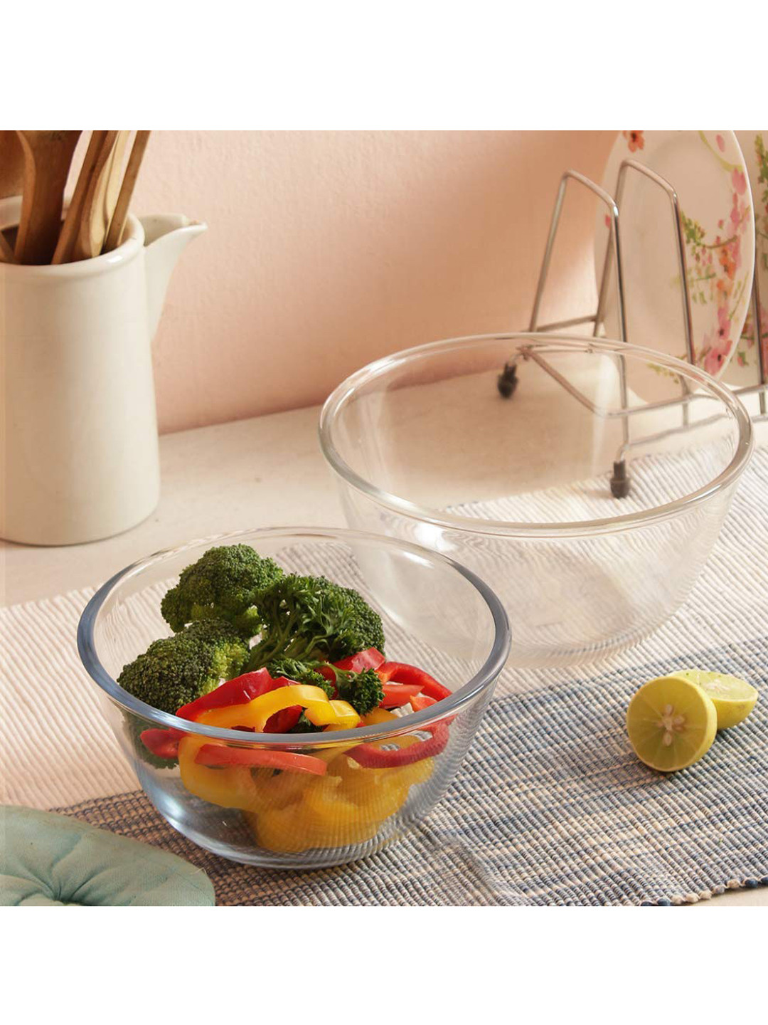 Femora Set of 2 Transparent Glass Mixing Bowl Microwave Safe