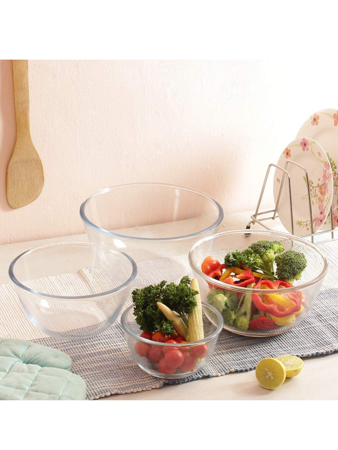 Femora Set of 4 Transparent Borosilicate Glass Microwave Safe Mixing Bowls