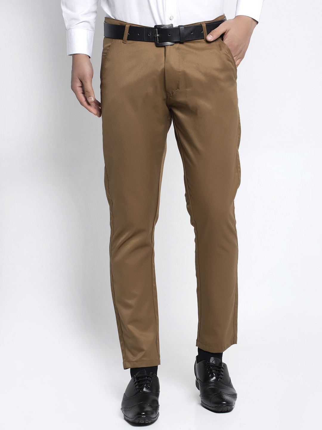 JAINISH Men Brown Smart Easy Wash Pure Cotton Chinos Trousers