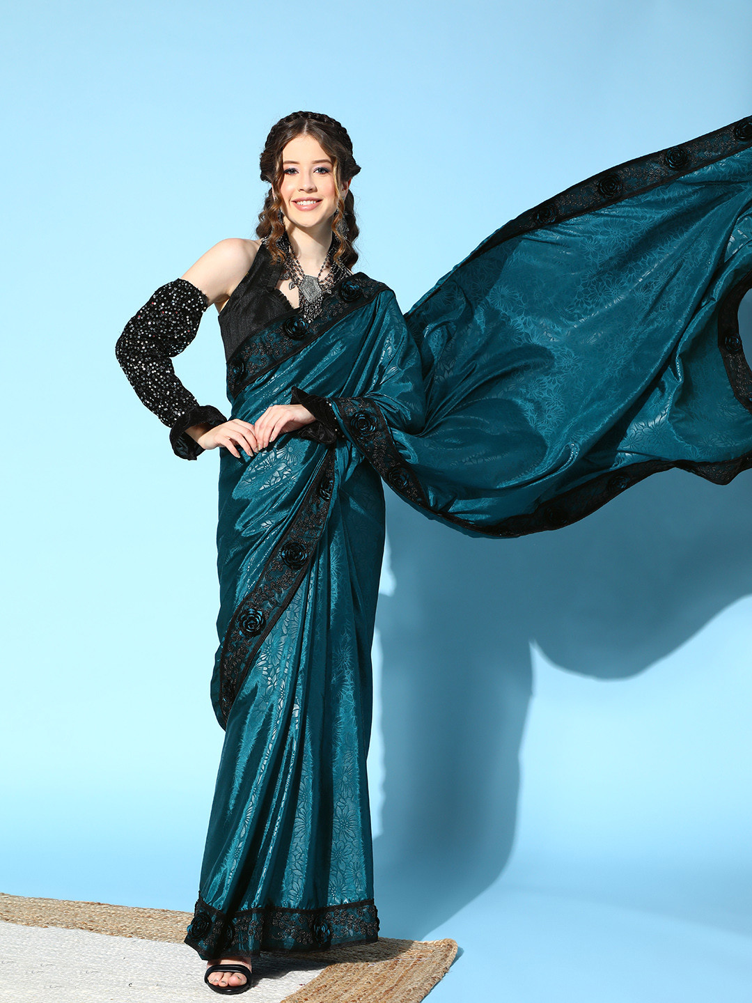 Mitera Rangoli Silk Floral Print Saree With Readymade Detachable Sleeve