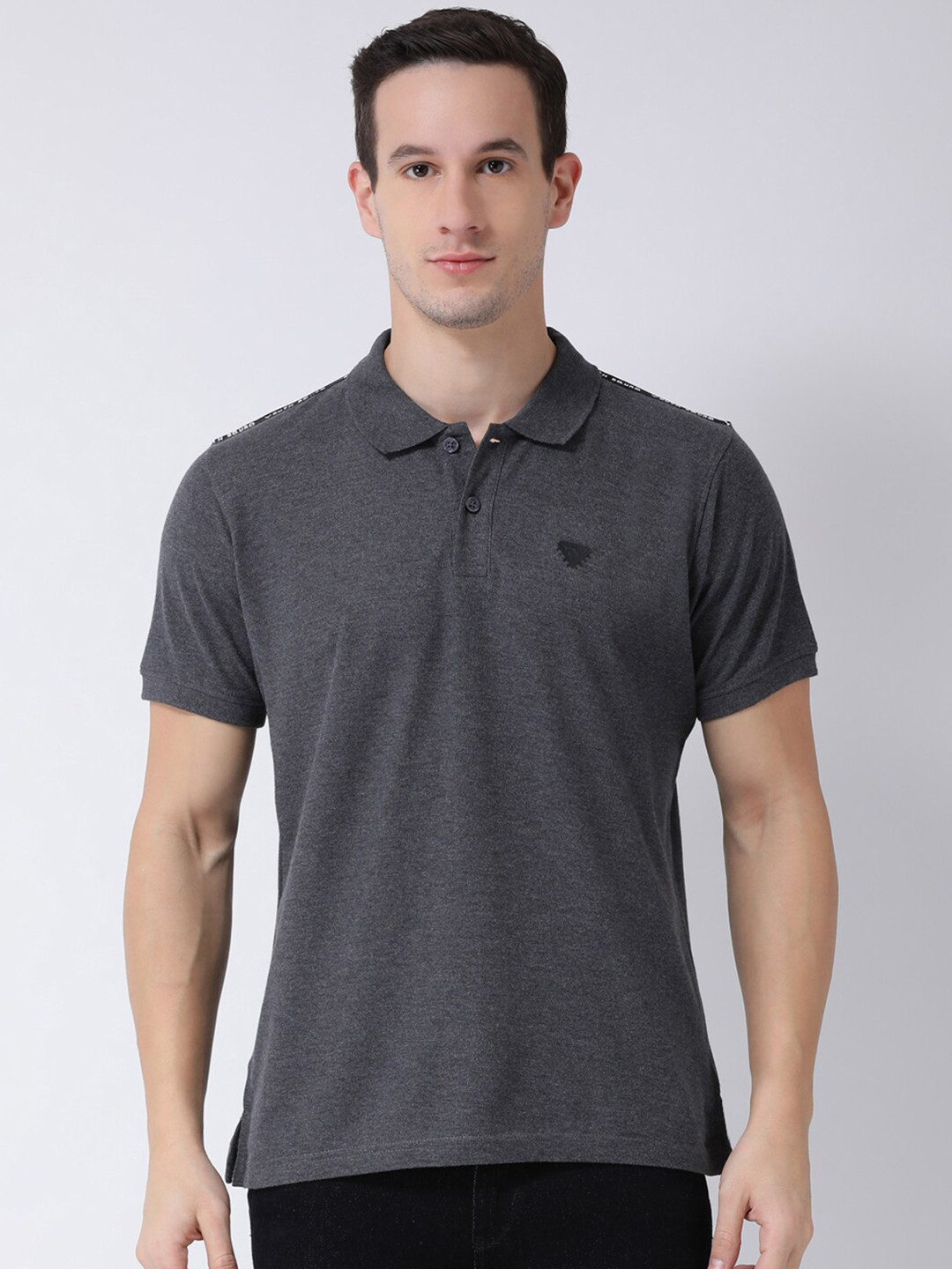Club York Men Charcoal Grey Polo Collar T-shirt