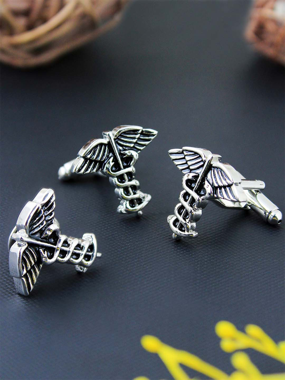 PELUCHE Silver-toned The Doctor's Choice Cufflink & Lapel Pin Gift Set