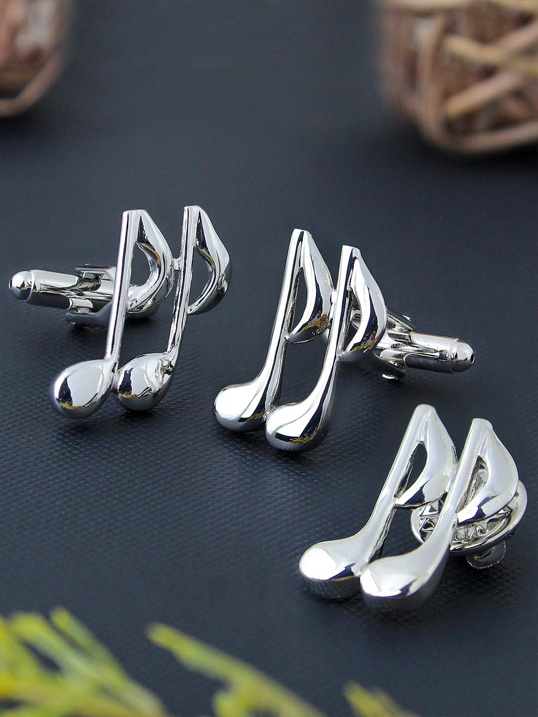 Peluche Silver-Toned The Musical Note Cufflink & Lapel Pin Gift Set