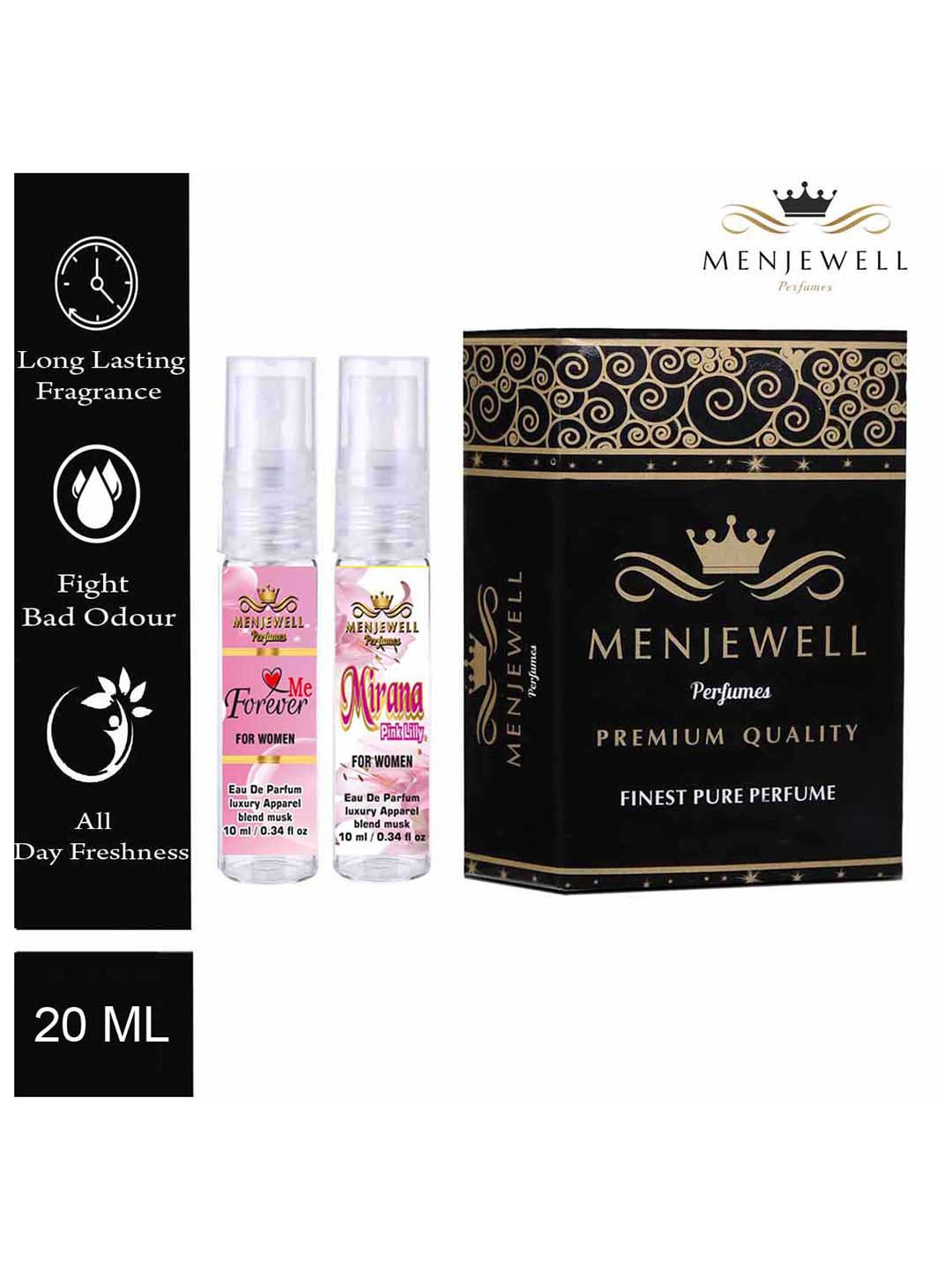 Menjewell Women Set of 2 Eau de Parfums - Love Me Forever Floral & Mirana Pink Lilly