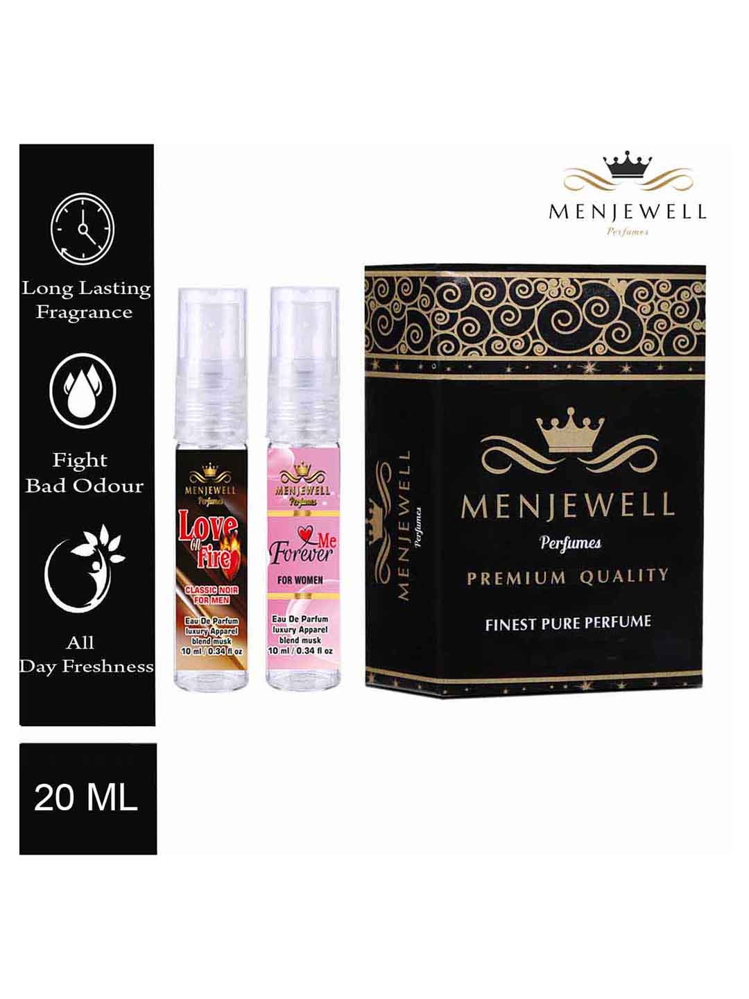 Menjewell Set of 2 Eau de Parfums - Love On Fire Noir & Love Me Forever Floral - 10ml Each