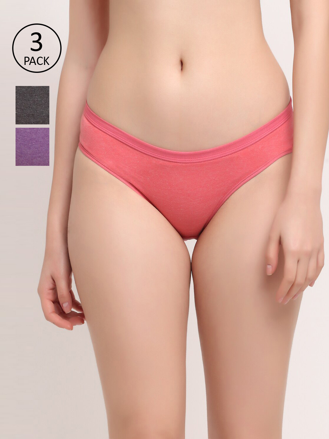 Friskers Women Pack of 3 Solid Premium Cotton Hipster Briefs - O-321-15-16-22-S