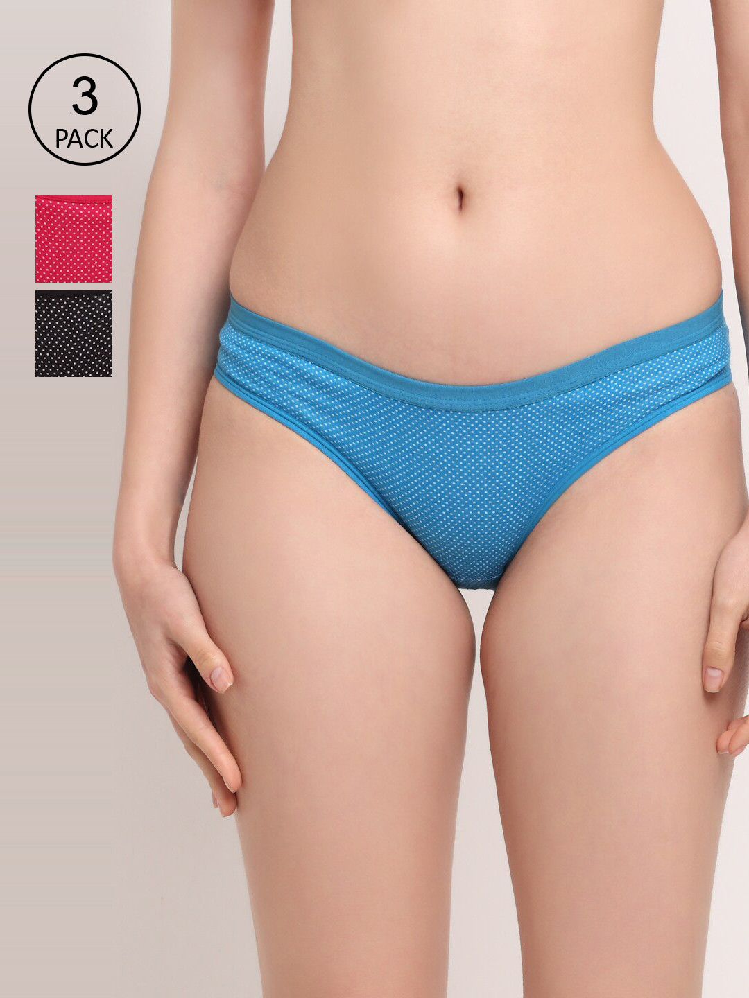 Friskers Women Pack of 3 Micro Ditsy Cotton Low-Rise Hipsters O-323-01-07-20-S